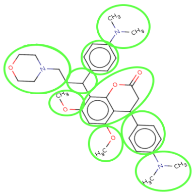 molecule with chunks circled